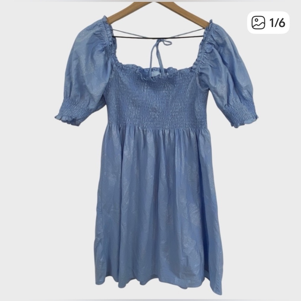Hill House Light Blue Glitter Check Athena Nap Dress Size Medium
